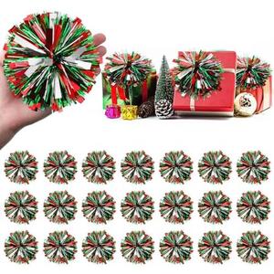 Daifunli 24 Pcs Christmas Tinsel Bows for Gift Wrapping 4 Inch Self Adhesive Christmas Gift Bows Toppers for Xmas Birthday Party Presents Decorations Holiday Gift Accessory (Red, Green, Silver)