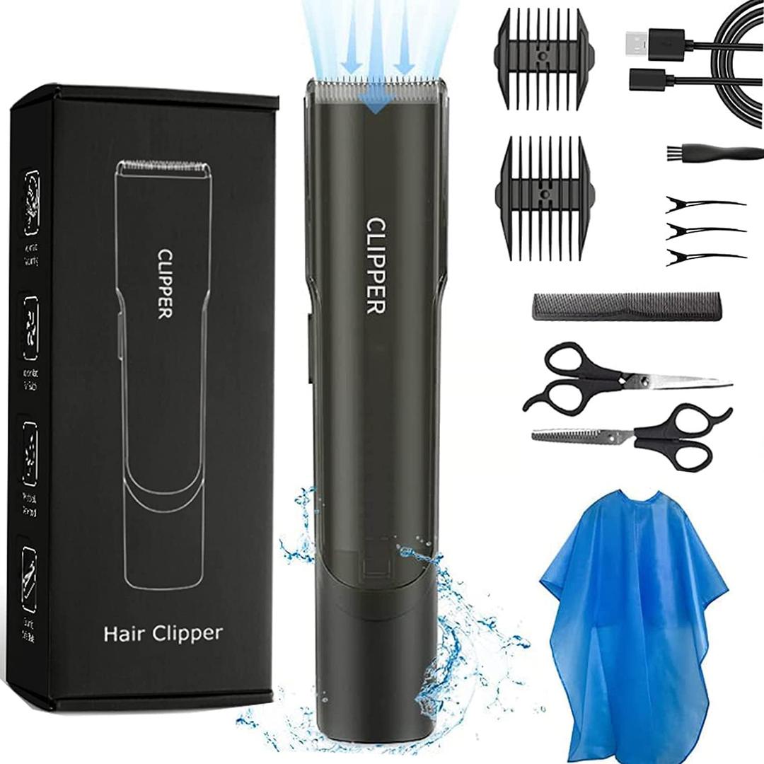 Professional Vacuum Hair Clippers for Mens, Cordless Hair Clipper Beard Trimmer Kit with Vacuum Powerful Hair Suction, Waterproof, Rechargeble for Beards, Facial Hair, Stubble