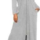 Ekouaer Women Zipper Robe Long Sleeve Loungewear Lightweight Housecoat Full Length Nightgown with Pockets (XX-Large, Gray)