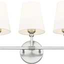 Bathroom Light Fixtures, 5 Light Brushed Nickel Vanity Lights with Flared White Fabric Shade, 35 Inch Wall Sconce, Modern Sconces Wall Lighting for Hallway Bedroom, VL837-BN-5