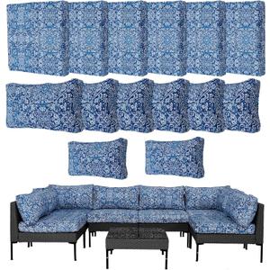 14Pcs Outdoor Cushion Covers Replacement Washable Waterproof UV w/Zipper for 6-Seaters Sofa Patio Slipcovers Set Seat and Back Covers Only (Blue Charming, 25.6x25.6inch)