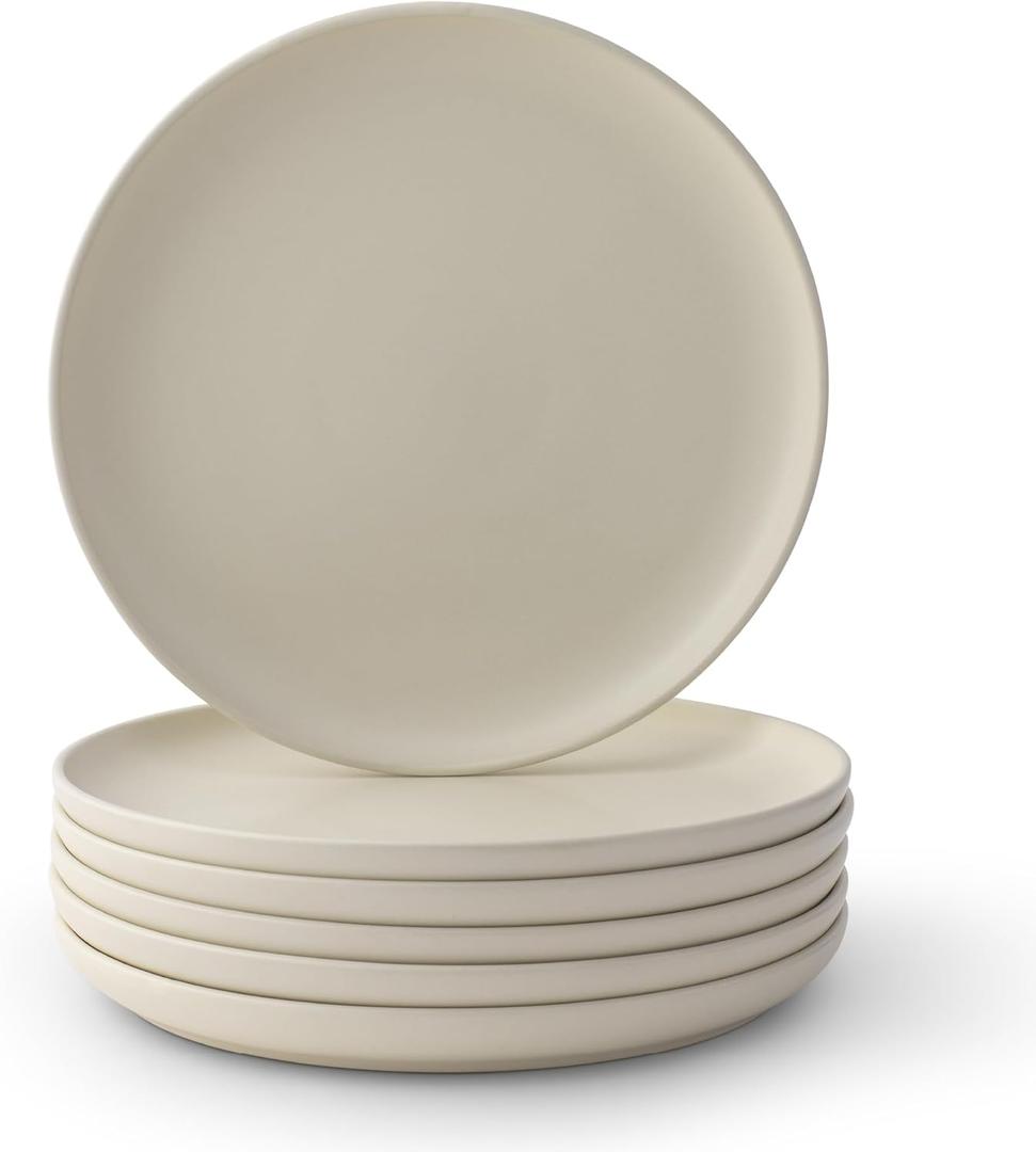 JoyJolt Mesa Stoneware Dinner Plates Set of 6, 10.5 Dish Set, Dishwasher and Microwave Safe Plate Set, Modern Rustic Dinnerware, Kitchen Serving Dishes - Matte White (Linen)