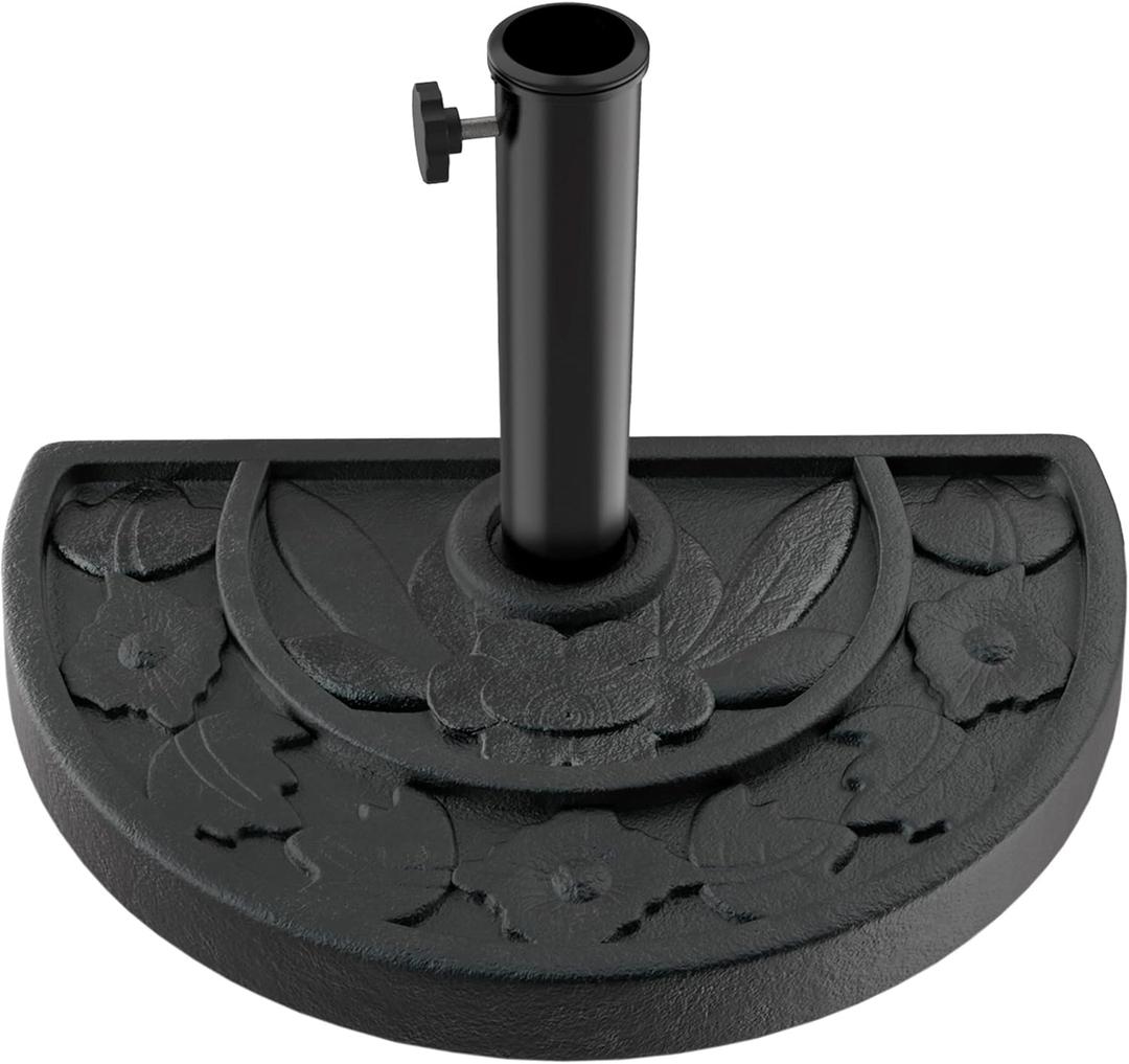 Half Round Umbrella Base - 20lb Weighted Semicircle Freestanding Resin and Concrete Umbrella Stand for Outdoor Use by Pure Garden (Black), 19 Inches X 12 Inches X 13 Inches