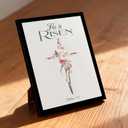 2 x dzbLuck He Is Risen Christian Wall Art, Floral Cross Print in Wood Frame, 8"L x 10"W