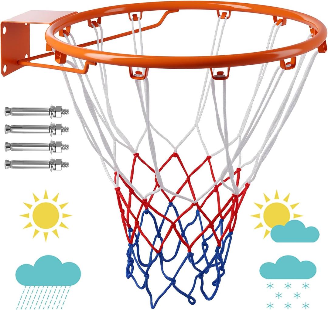 Basketball Rim, Regulation Size 18" & Durable Solid Steel with Polyester Net-Door and Wall Mount for Indoor Outdoor Use