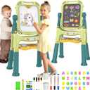 Art Easel for Kids, Adjustable Standing Rotatable Double Sided Easel with Painting Accessories, 4 in 1 Drawing Board for Toddlers, Birthday Christmas Gift for Little Boys Girls,Green