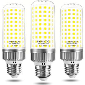 E26 LED Bulb,25W LED Corn Light Bulb 200W Equivalent 6500K Cool Daylight White 2500LM Non-dimmable Flicker Free Ceiling Fan LED Corn Bulb for Indoor Outdoor Home Garage Pack of 3