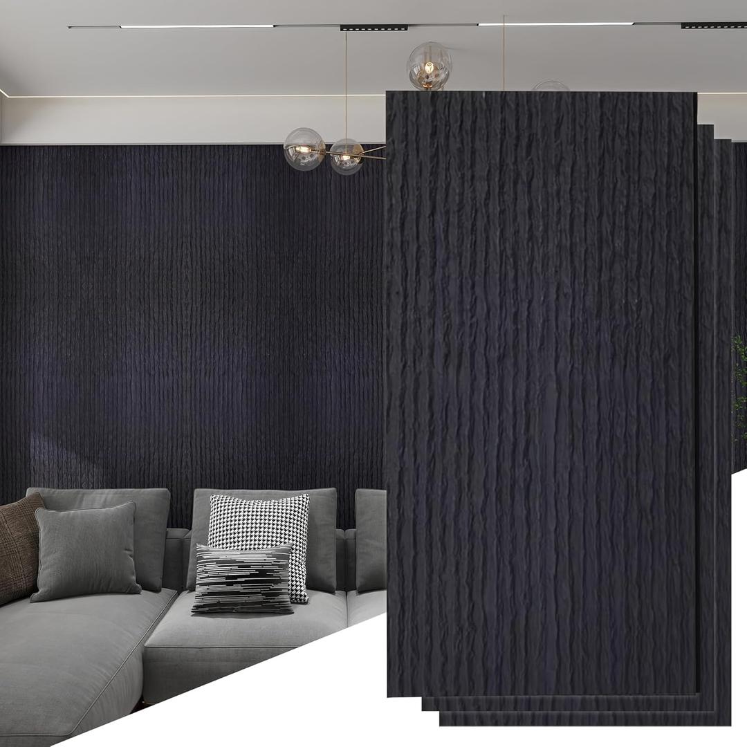 KASARO 3D Panels for Interior Wall Decor, Faux Stone PU Wall Panels, Decorative Textured Flowstone Wall Covering Panels, 47.24" x 23.62" Waterproof, Bedroom Hotel Office Shop, Black, 3 Pack