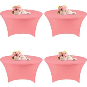Fivenl 4 Pack 6FT Round Spandex Tablecloth 72 Inch Stretchable Table Cover Washable and Wrinkle Resistant Table Cloth for Wedding, Banquet, Birthday, Party, Restaurant (Dusty Rose)