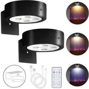 Rechargeable Battery Picture Light, Led Painting Light with Remote Dimmable & Timer, 3 Lighting Modes Magnetic Art Display Light for Paintings, Wireless Wall Decorative Lighting, Black, Pack of 2