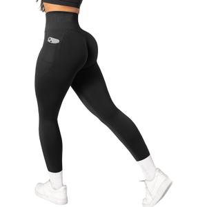 OMKAGI Women Scrunch Butt Lifting Leggings with Pockets Compression High Waisted Gym Workout Leggings (X-Large, Black)