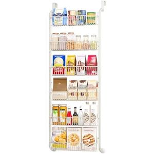 MIAOLI Over the Door Pantry Organizers and Storage, 6-Tier Spice Rack, Home & Kitchen Storage Shelves for Cabinet, Large Capacity Hanging Seasoning Organizer, Laundry Room Organization, White