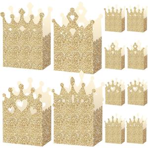 Outus 20 Pieces Princess Crown Boxes Glitter Princess Boxes Crown Candy Box Gold Party Favor Wedding Birthday Baby Shower Supplies