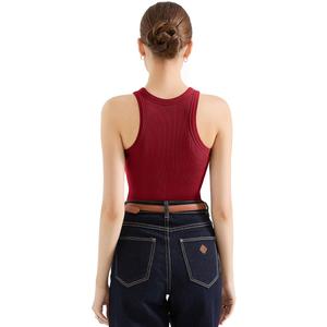 SUUKSESS Women Padded Cotton Ribbed Tank Tops 2025 High Neck Racerback Basic Tops (Large, Wine Red)