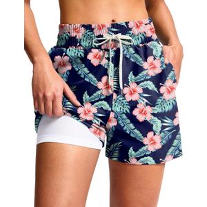 G Gradual Women's Swim Shorts 4" Quick Dry Board Shorts with Boxer Liner Deep Pockets Trunks for Water Fun, Beach, Surf, Pool, Size M