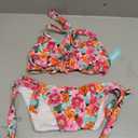 Women Halter Bikini Set - Two Piece Triangle Swimsuit Tie Bathing Suit 2025 Cute Swimwear Orange Colorful Floral Large