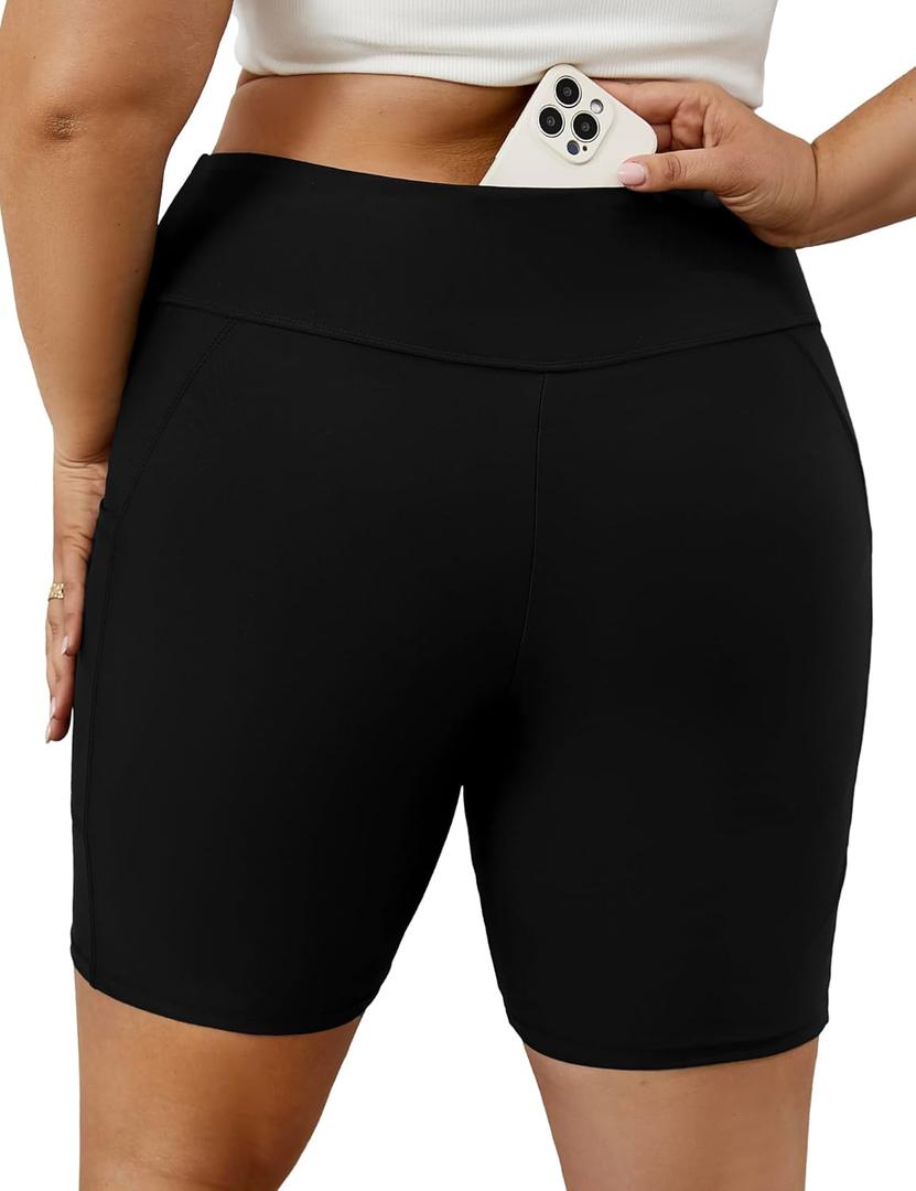 Tournesol Women's Plus Size Swim Shorts High Waisted Bathing Suit Bottoms Swimsuit Tankini Board Shorts Bikini with Pocket (Black, XXXL)