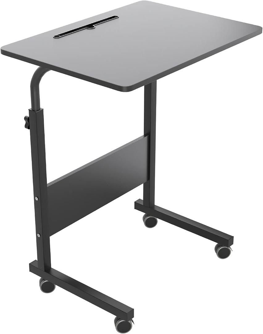 soges Rolling Laptop Desk Cart Height Adjustable, 23.6 inches Mobile Sofa Side Table with Tablet Slot, Portable Standing Laptop Table Desk, Small C Table for Sofa Couch Bed, Black