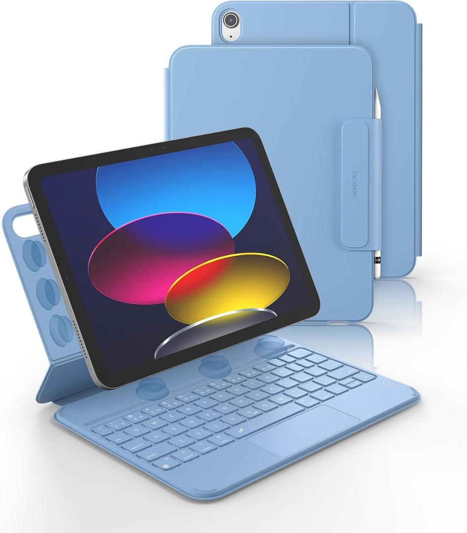 Dexnor for iPad (A16) 11th/10th Generation Case with Keyboard Ultra-Thin Magnetic Folio Keyboard Case Trackpad Pencil Holder Backlit Rechargeable for iPad A16 11" 2025/10th Gen 10.9" 2022, Light Blue