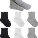 6 Pairs Baby Infant Toddler Girls Ruffle Socks Cute Soft Cotton School Uniform Frilly Dress Crew Socks Little Kids (3-5T, White,black,grey)