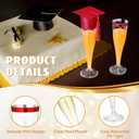 Funnymoom 12 Pack 2026 Graduation Disposable Champagne Flutes Set 4.5 oz Plastic Grad Glasses and Mini Graduation Caps with Tassels for Cocktail Toasting Grad Party Favor (Red)