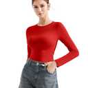 SUUKSESS Women Crew Neck Fitted T Shirts Cotton Jersey Basic Long Sleeve Crop Tops (Navy, S) (Blue, S)