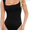 Popilush Bodysuits for Women - Sleeveless Square Neck Thong Bodysuit Tummy Control Double Lined Going Out Corset Tops XXL