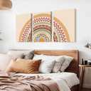 Set of 3 Boho Sun Art Print Mid Century Decor,Framed Canvas Wall Art Neutral Geometric Sun Minimalist Art,Boho Wall Art for Living Room Bedroom12x16inch
