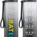 Water Bottle with Straw, 32oz Motivational Water Bottles with Time Marker to Drink, Tritan BPA Free, 1L Sports Water Bottle with Carry Strap LeakProof for Women Gym Fitness Outdoor (1 Pack) (Gray Gradient)