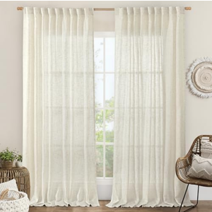 LAMIT Extra Wide Linen Curtain for Bedroom,Natural Light Filtering Faux Linen Textured Panel Semi Sheer Back Tab and Rod Pocket Boho Drapes for Living Room, 1 Panel, 70 x 84 Inch