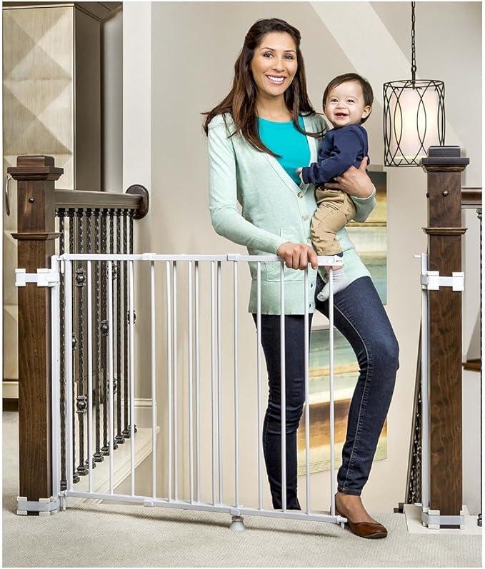 Regalo Safety 29"-43" Extra Wide Baby Gate for Top of Stairs & Dooways Hardware Mounted, For Babies, Toddlers & Pets, White, Product Dimensions 71.12 x 106.68