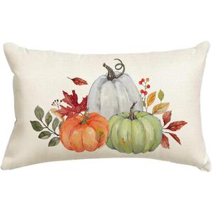 4 x RABUSOFA Fall Pumpkin Pillow Covers 12x20 Inch,Autumn Maple Leaf Thanksgiving Lumbar Cushion Case Decoration for Home Living Room Orange Green(Multicolor, 12"x20")