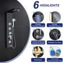 ROVATE LED Shower Panel Tower System with Rainfall Waterfall Shower, Black Shower Tower with Jets and Rainfall and Handheld, 5 in 1 Stainless Steel Shower Column High Pressure with Tub Spout