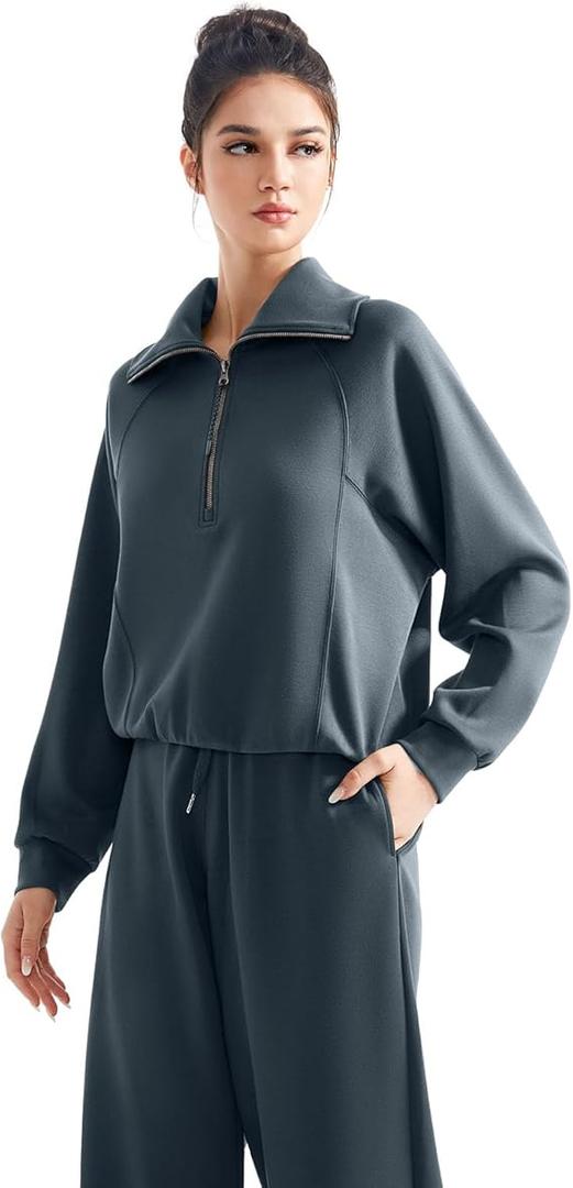 SUUKSESS Women Half Zip Oversized Sweatshirts (Dark Storm, M)