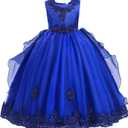Flower Girl's Dress Princess Puffy Tulle Dresses Bridesmaid Wedding Communion Birthday Party Pageant Maxi Prom Gown for Kids, 4-5T