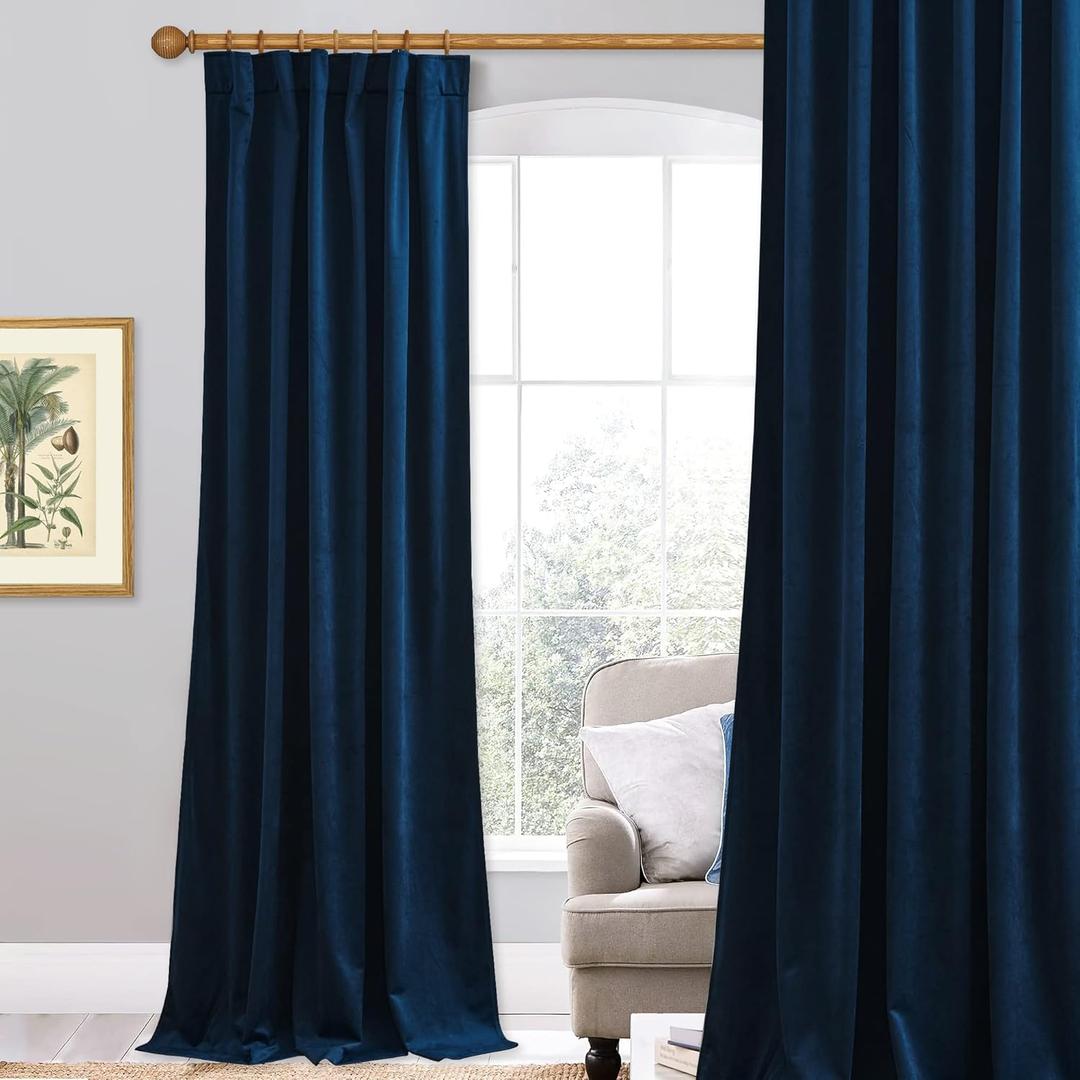 StangH Navy Blue Velvet Curtains 96 inches Long for Living Room, Luxury Blackout Sliding Door Curtains Thermal Insulated Window Drapes for Bedroom, W52 x L96 inches, 1 Panel