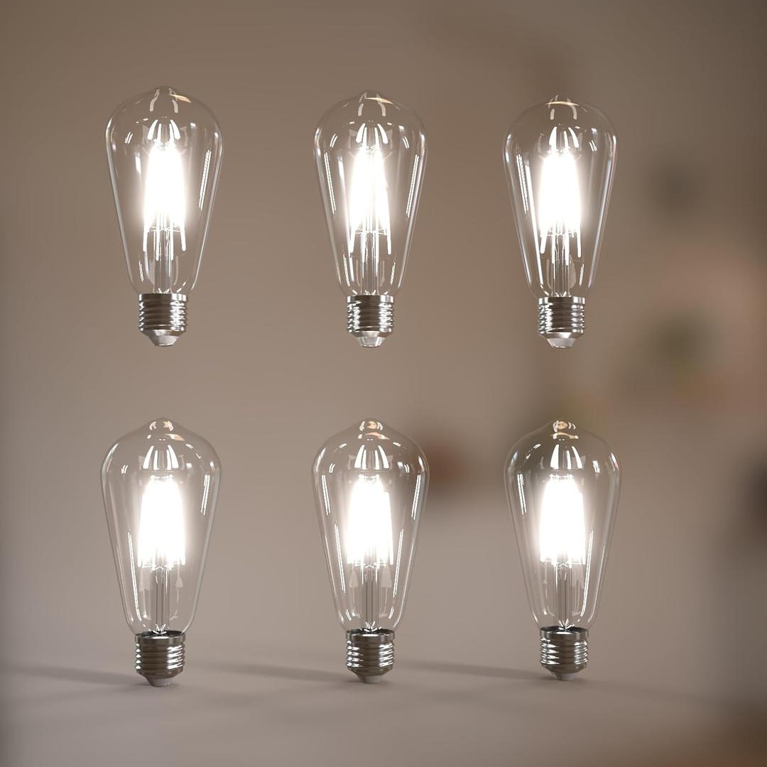 Jensense Edison Bulbs 6W E26 LED Bulb 60 Watt Equivalent, Vintage LED Light Bulbs CRI90+ ST19, Dimmable Clear Light Bulbs, 5000K Daylight Cool White 6 Pack