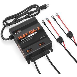 LiTime 2-Bank 10A (10A/Bank) Dual Smart Battery Charger, 14.6V LiFePO4 Battery Charger AC-DC Charger with Fuse, LED Indicator for RV, Boat, Motorcycle, Lawn Mower, Trolling motor and Lead Acid Battery