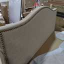 Modway Curl Linen Fabric Upholstered Queen Headboard with Nailhead Trim and Curved Shape in Caf