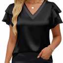 VIMPUNEC Womens Blouses Dressy Casual Ruffle Short Sleeve Shirts Summer Business Work Tops (Black, M)