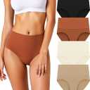 Women's Seamless Underwear High Waisted Tummy Control No Show Panties Full Coverage Stretch Briefs 4 Pack, Medium