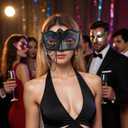 elegant black feather masquerade ball mask for women and men - perfect couple accessory for masquerade Halloween