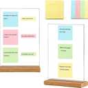 2 PCS Large-Size Monitor Memo Board with Removable Wooden Base, Acrylic Portable Sticky Note Holder for Computer Monitors, Transparent Message Board Sign with Sticky Notes