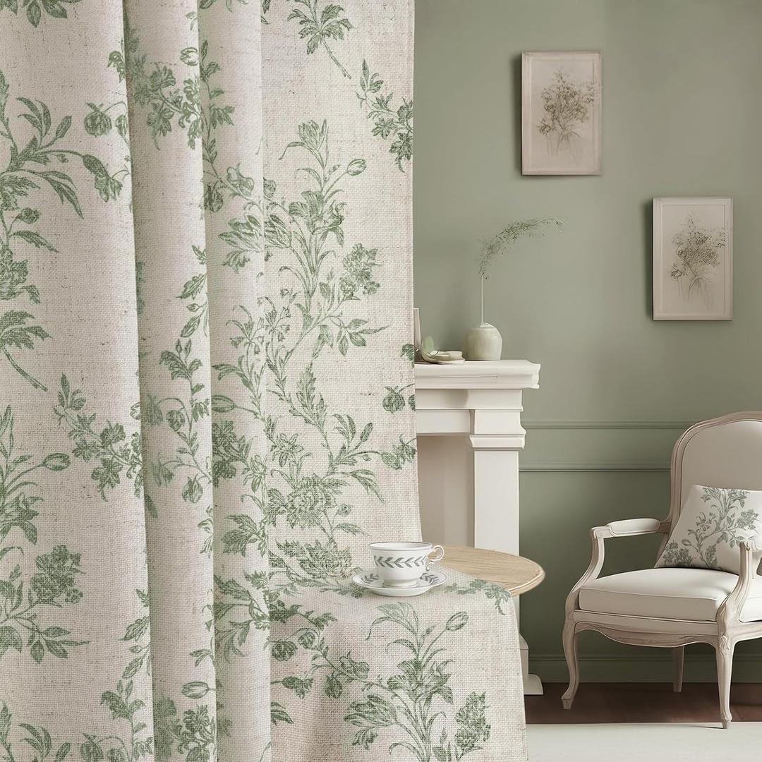 Floral Blackout Curtains Sage Green Printed Curtains Floral Blackout Curtains Farmhouse Boho Cottagecore Spring Curtains for Bedroom Modern Living Room (52"W x 84"L (Pack of 2))