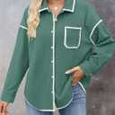 ZESICA Womens Corduroy Shacket Jacket Long Sleeve Button Down Shirt Oversized Blouses Tops with Pockets (Green, L)
