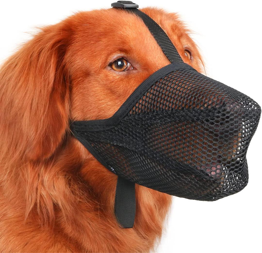 Mayerzon Dog Muzzle, Patented Soft Mesh Muzzle for Dogs for Scavenging Biting Licking and Chewing, Allows to Pant and Drink (M, Black)