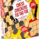 Regal Games - Reversible Wooden Board for Chess, Checkers & Tic-Tac-Toe - 24 Interlocking Wooden Checkers and 32 Standard Chess Pieces - for Age 8 to Adult for Family Fun