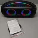 iHome Bluetooth Speaker Boombox with FM Radio, Party Lights and Remote Control – Black (iBT920B)
