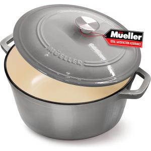MELLERHOME 4.5 QT Enameled Cast Iron Dutch Oven, Heavy-Duty Casserole Dish and Braiser Pan with Lid and Stainless Knob, Safe for All Cooktops, Grey (4.5 Quart)