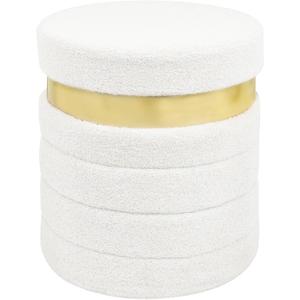 Round Ottoman with Storage, Foldable Vanity Stool with Soft Padded, Boucle Foot Stool for Dorm Room, Living Room and Bedroom, White, 15.7"D x 15.7"W x 16.5"H